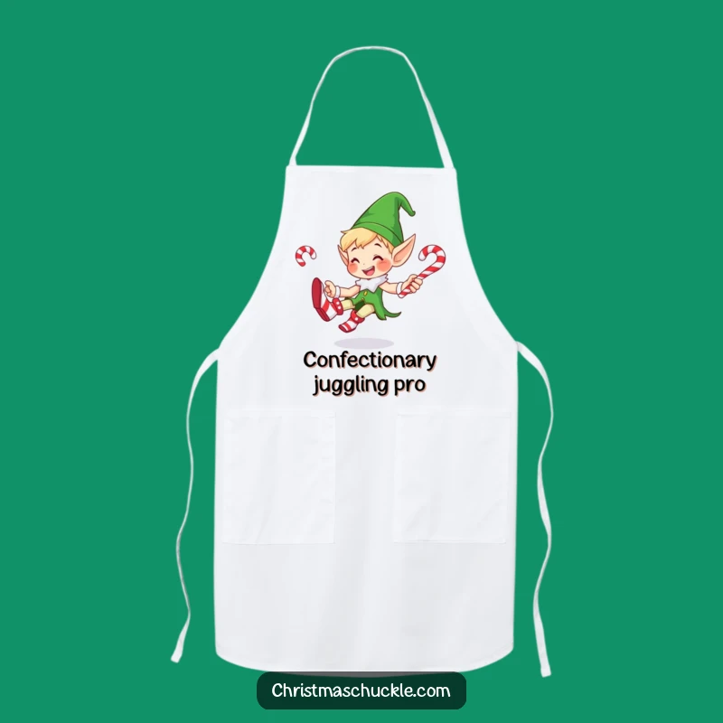 Funny Elf Candy Cane Juggling Apron: Hilarious Kitchen Wear for Festive Cooks!