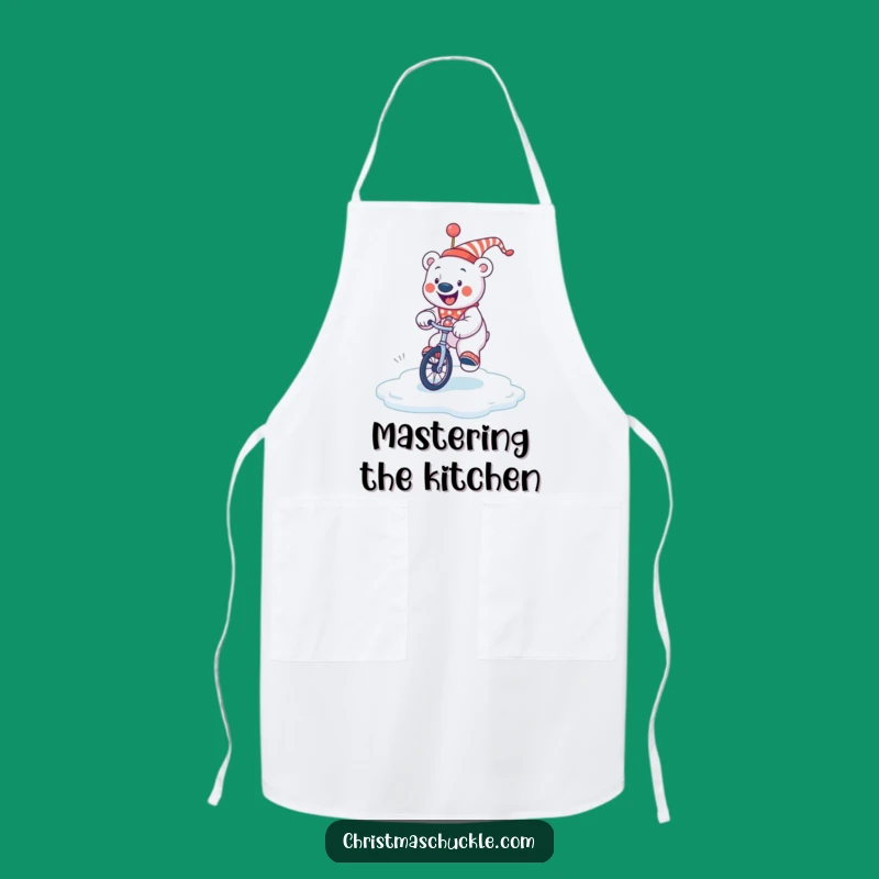 Funny Polar Bear Clown Apron: Unicycle Ice Ride, Hilarious Kitchen Winter Gift