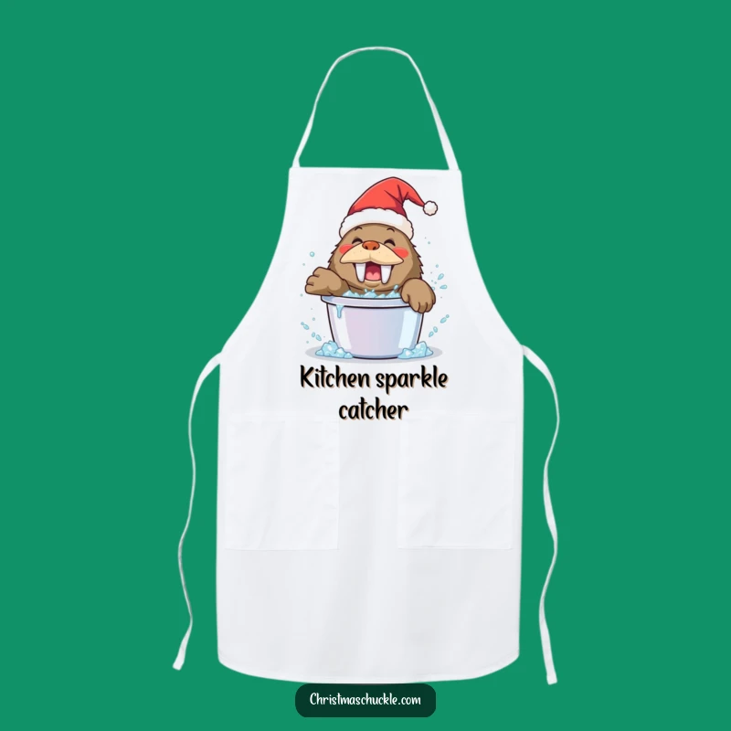 Funny Walrus Clown Apron: Happy Glitter Kitchen Fun Gift!