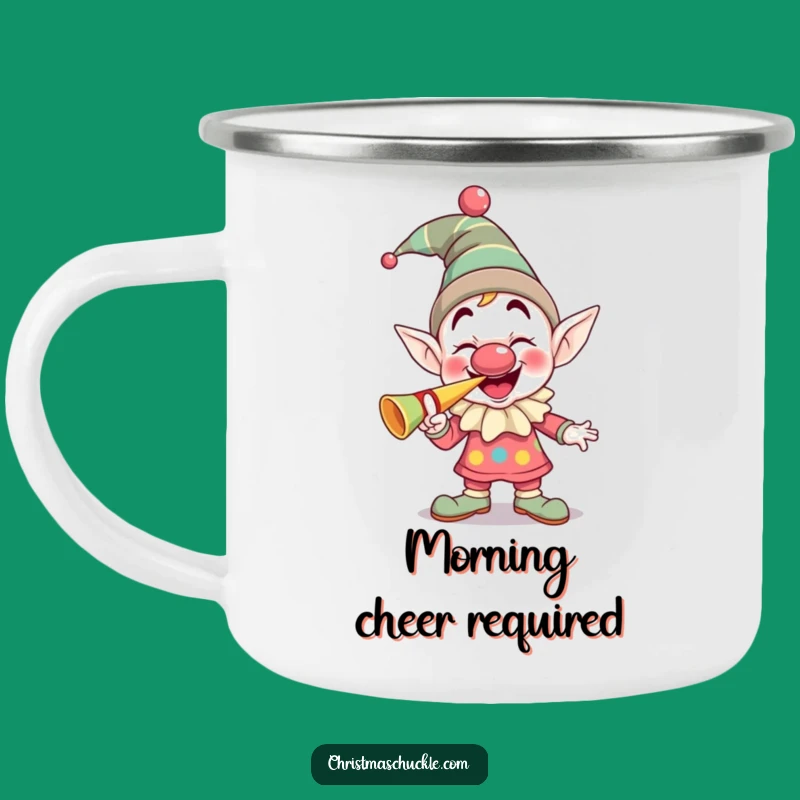 Funny Elf Clown Camping Mug: Giggling Horn Blower, Hilarious Outdoor Celebration Gift
