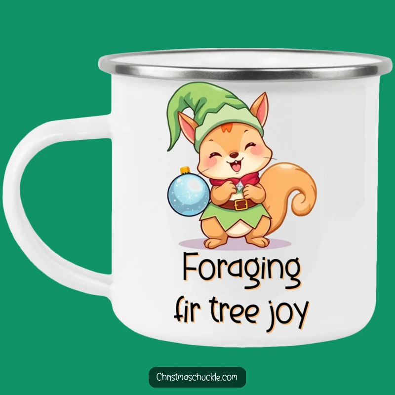 Funny Kawaii Elf Squirrel Camping Mug: Cute Christmas Character Holding Ornament, Outdoor Funny Gift