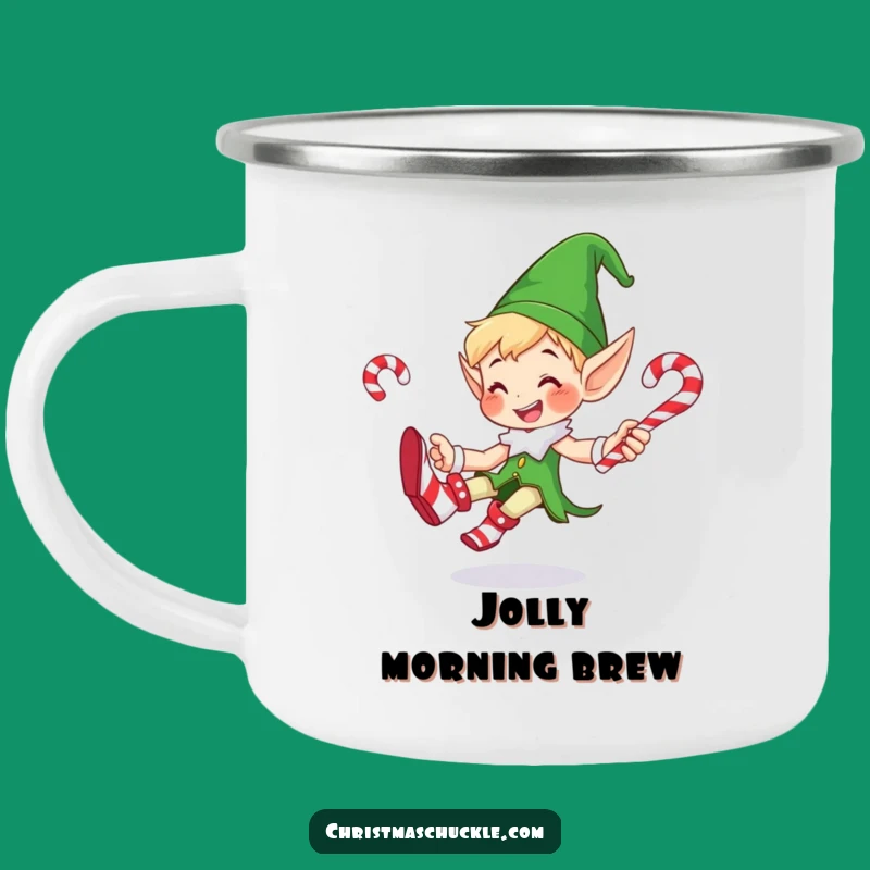 Funny Elf Juggling Candy Canes Camping Mug: Outdoor Adventures with Hilarious Holiday Cheer!