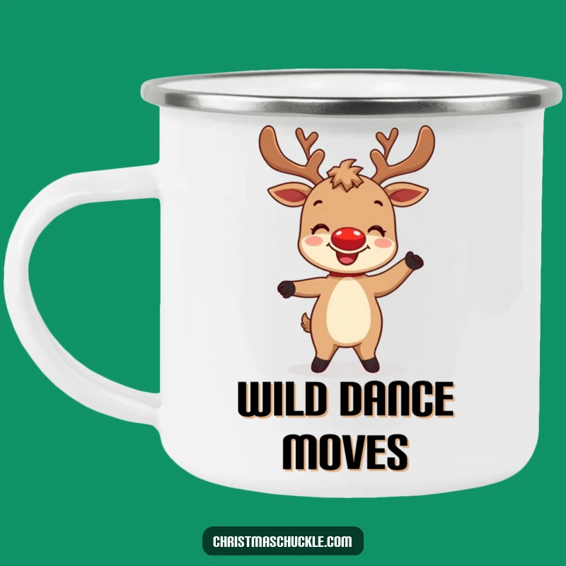 Funny Reindeer Dance Enamel Mug - Festive Outdoor Character Cup