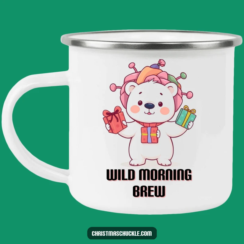 Funny Polar Bear Clown Wig Camping Mug: Outdoor Adventures with Hilarious Fun!