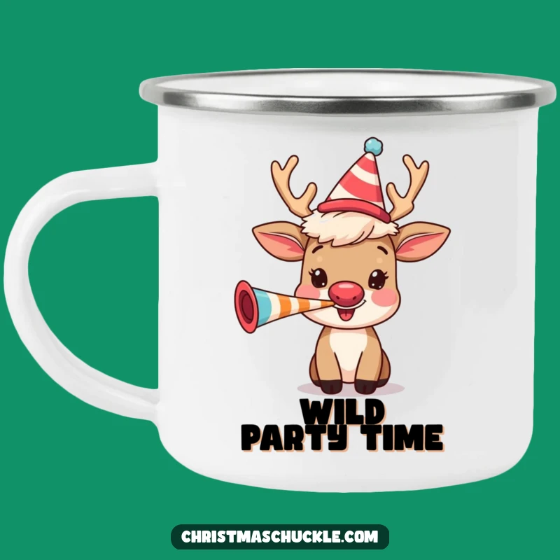 Funny Reindeer Party Camping Mug: Festive Clown Wig Character for Outdoor Fun
