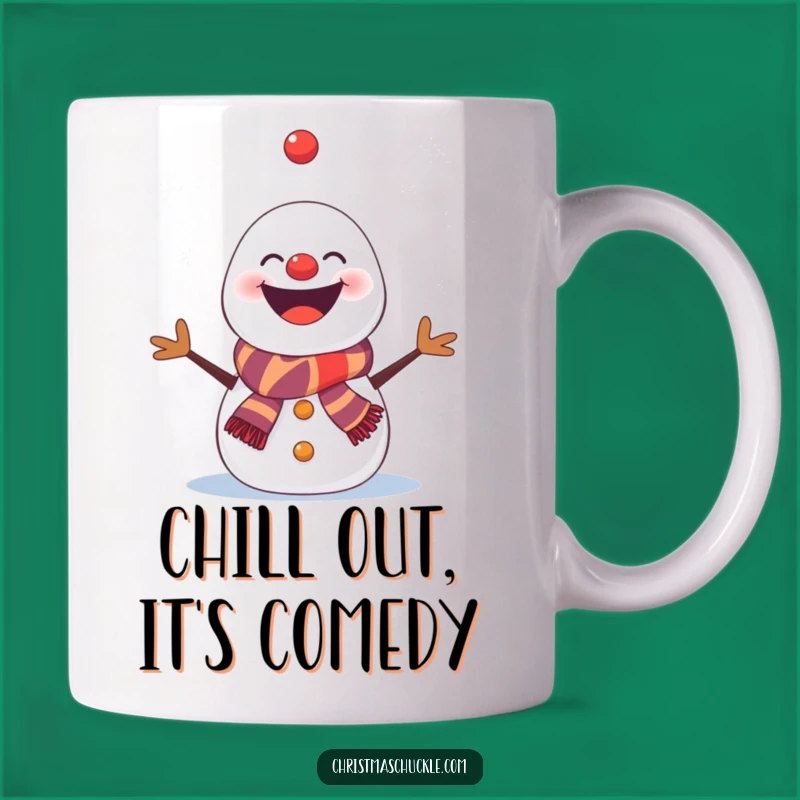 Funny Snowman Clown Mug: Hilarious Winter Gift Featuring a Juggling Clown Snowman