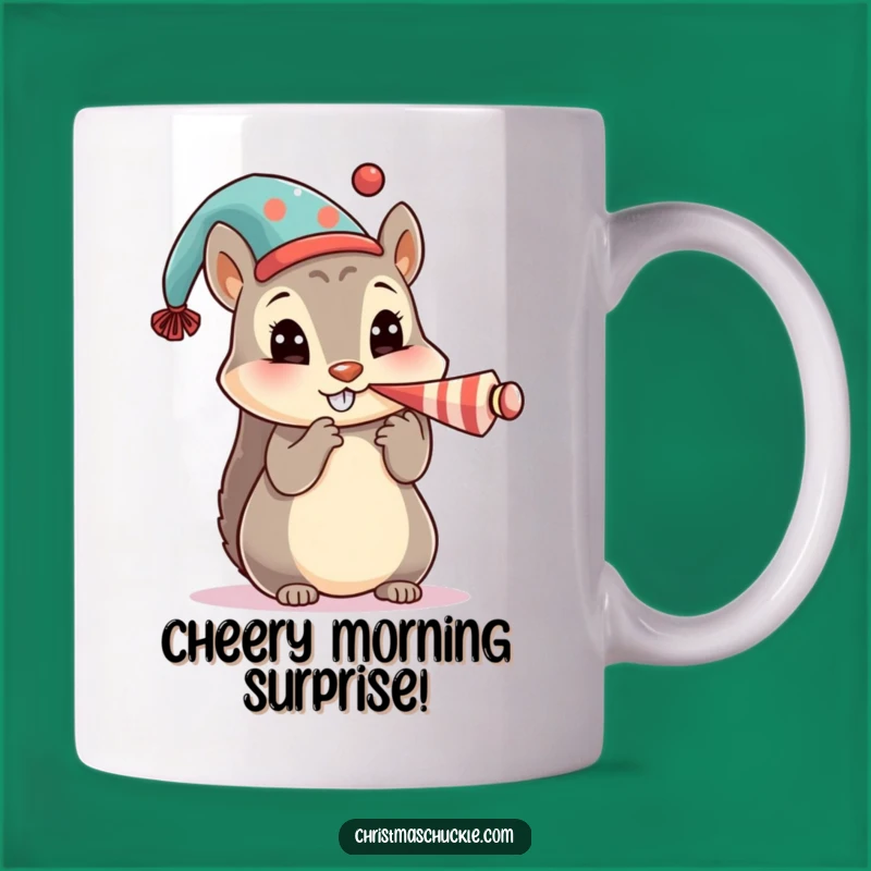 Funny Squirrel Mug Gift: Clown Horn Honking, Festive Hat Fun