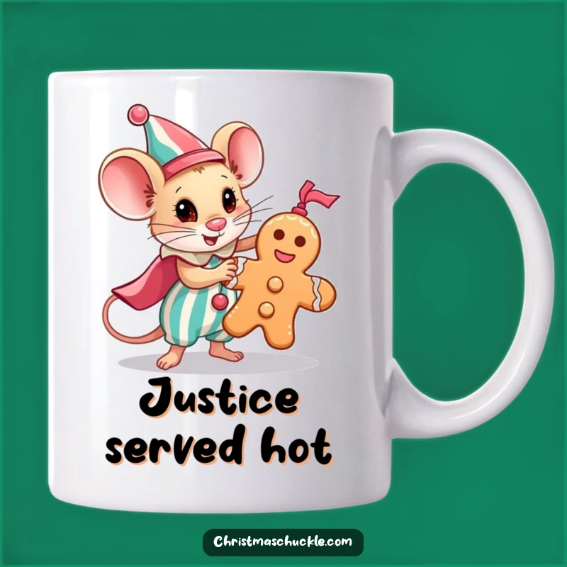 Funny Hero Mouse Clown Mug: Adorable Tiny Hero Saving Gingerbread Man - Perfect Funny Gift!