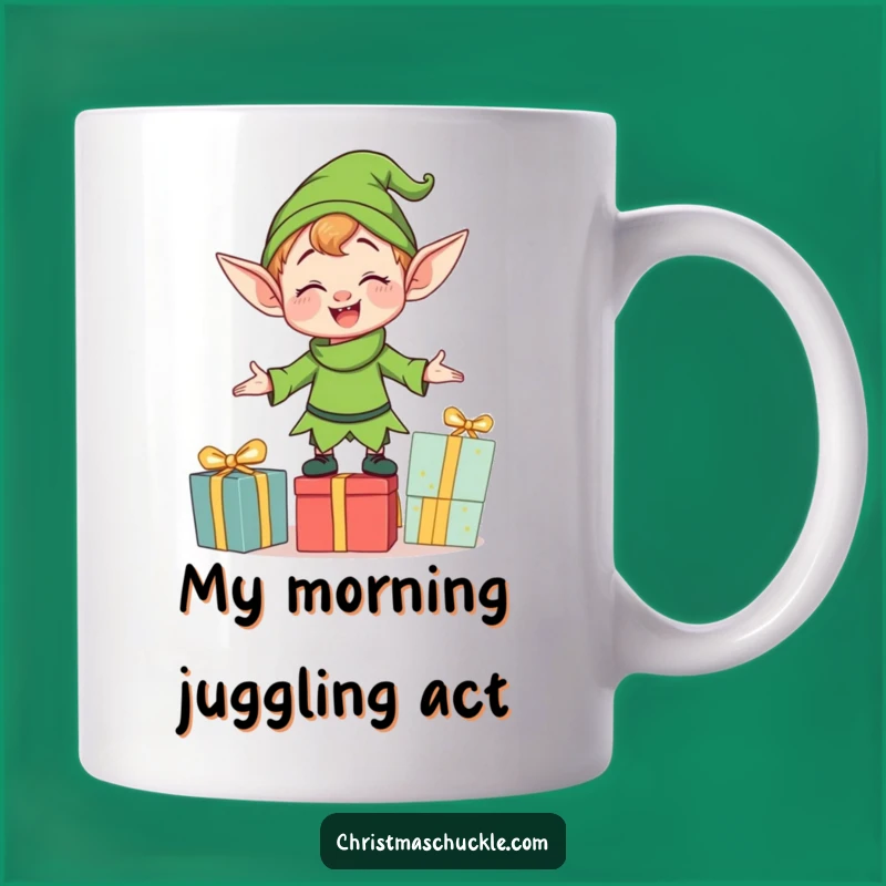 Funny Clumsy Elf Balancing Presents Mug - Hilarious Holiday Gift Idea!