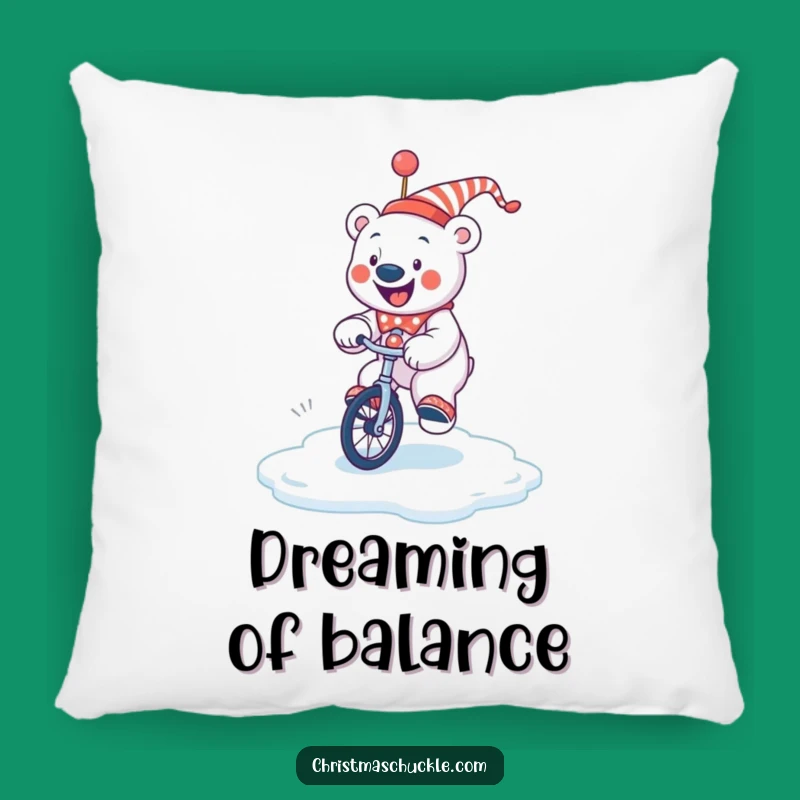 Funny Polar Bear Clown Pillow: Cozy Unicycle Wobble Comfort, Hilarious Winter Gift