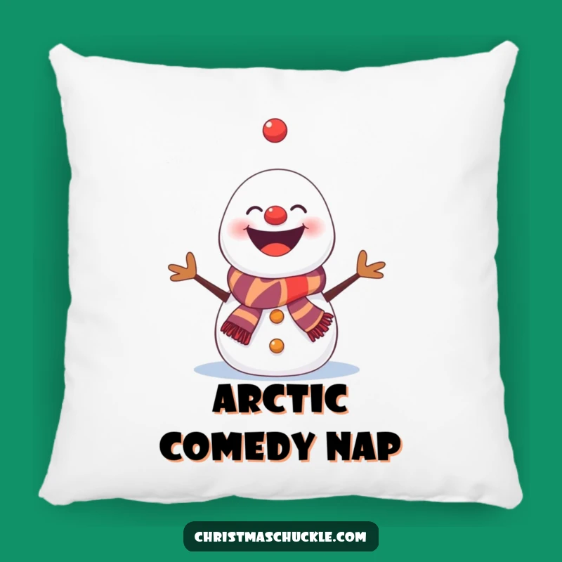 Funny Snowman Clown Pillow: Cozy Hilarious Gift with a Juggling, Smiling Snowman Design
