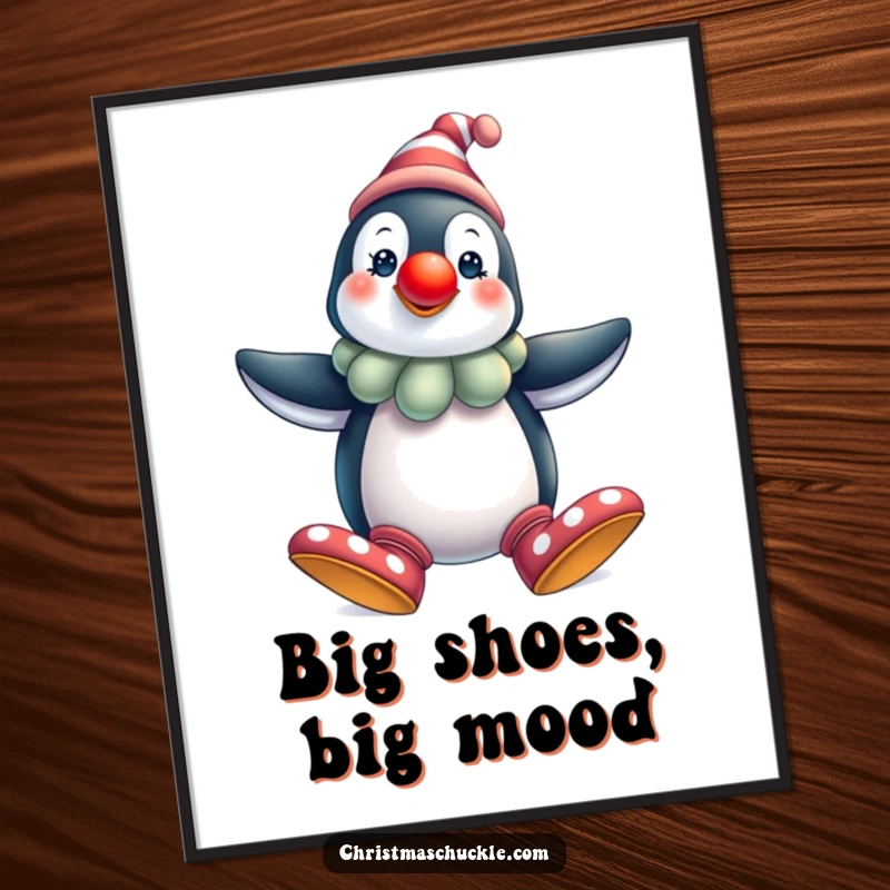 Funny penguin clown digital art print, festive and comical, high-resolution download, perfect for screens or printing, a unique funny gift.