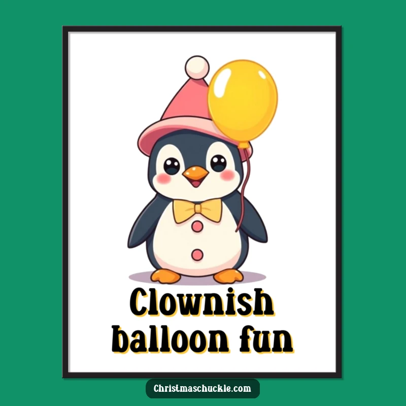 Funny Kawaii Clown Penguin Digital Art: Instant Whimsy - Perfect Funny Gift!