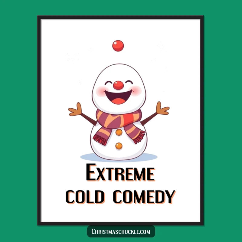 Funny Snowman Clown Digital Art Print: Hilarious Winter Decor Gift of Juggling Snowman