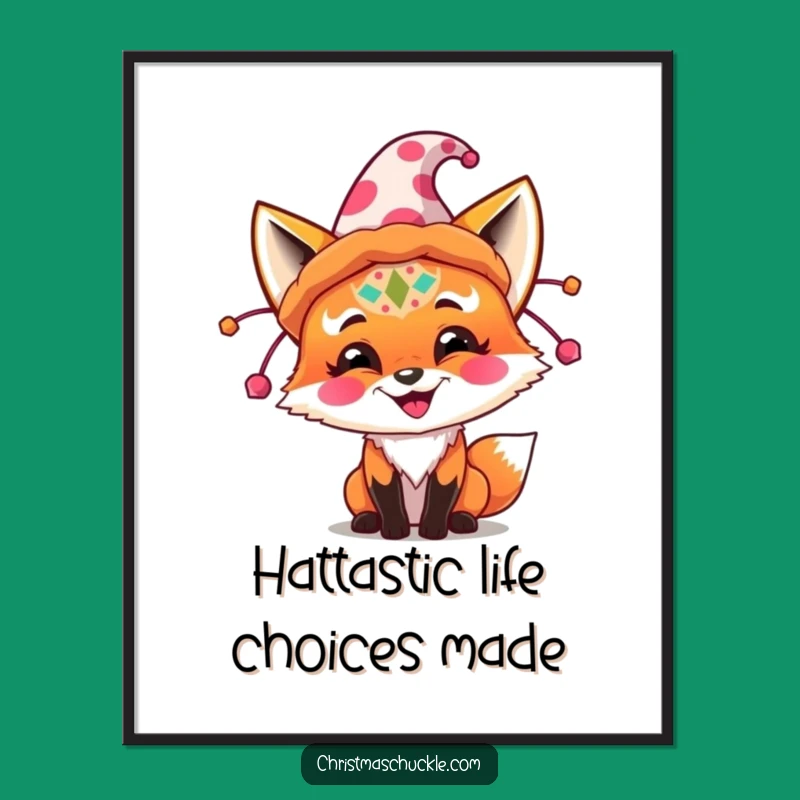 Funny Festive Fox Clown Hat Digital Art - Instant Hilarious Wall Decor