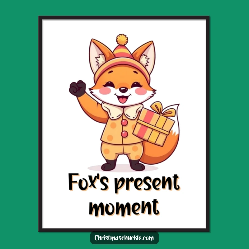 Funny Fox Clown Digital Art Print: Hilarious Festive Decor Gift of a Gift-Giving Fox