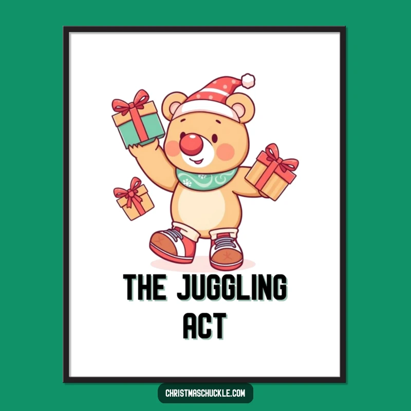 Funny Juggling Bear Digital Art: Festive Clown Character for Circus Decor