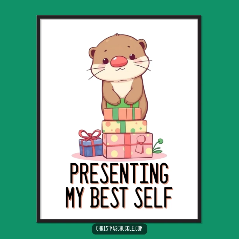 Funny Otter Clown Presents Digital Art - Instant Whimsical Wall Decor