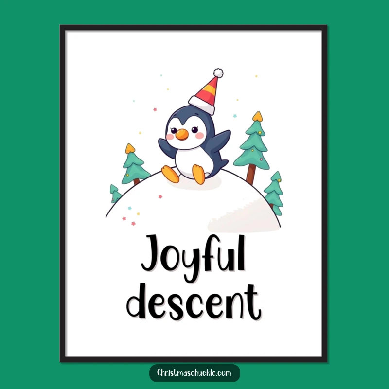 Funny Penguin Clown Digital Art: Festive Slide - Winter Wall Decor Gift