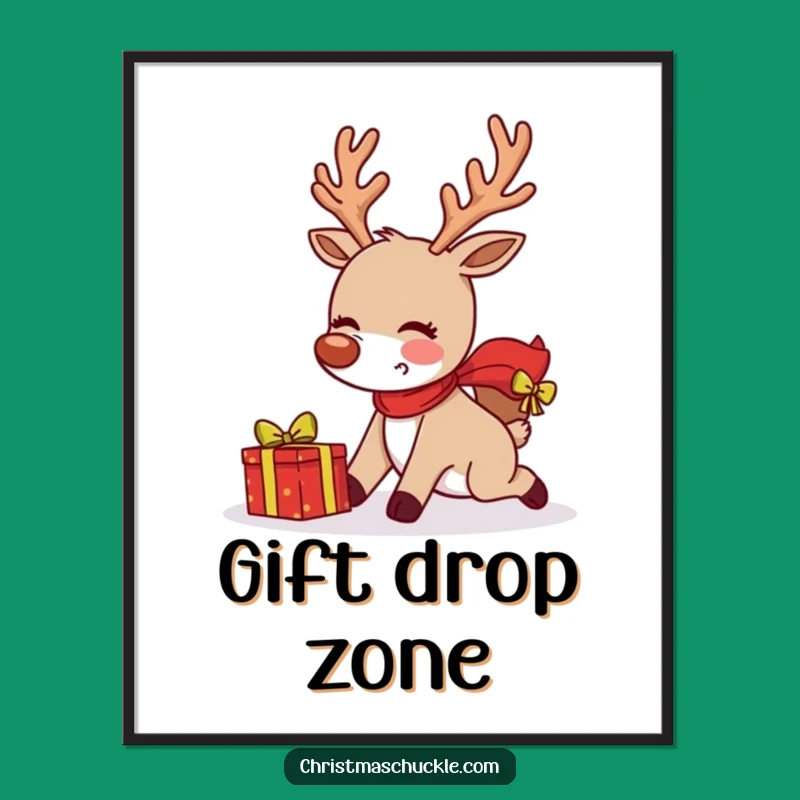 Funny Tripping Reindeer Digital Print: Instant Holiday Laughter for Your Walls