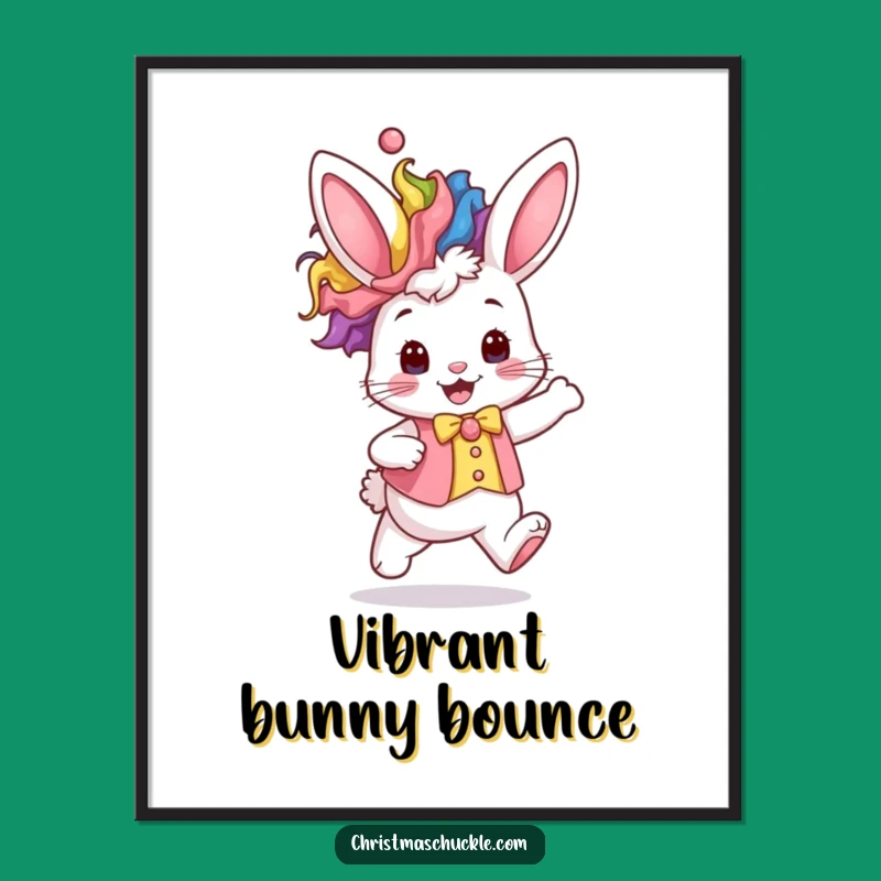 Funny Kawaii Bunny Digital Art: Rainbow Clown Hop Scene for Instant Cute Decor