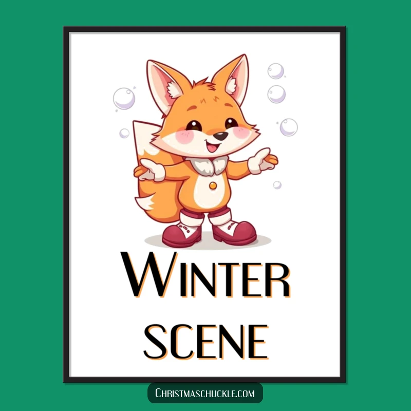 Funny Clown Fox Digital Art Print: Hilarious Juggling Snowballs for Instant Joy