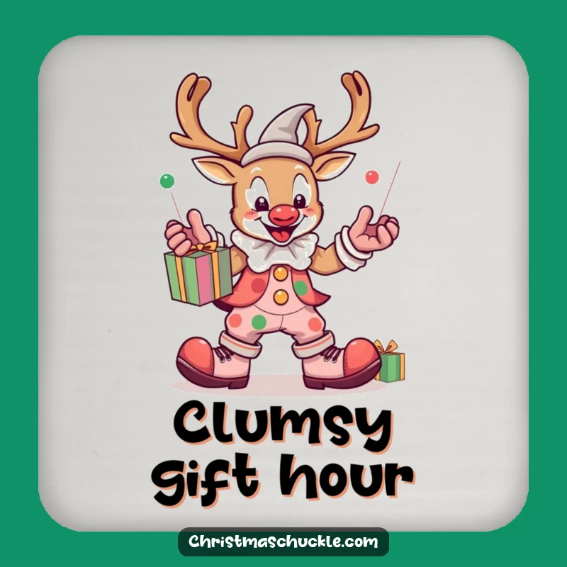 Funny Kawaii Reindeer Clown Coasters: Protect Surfaces with Festive & Hilarious Art