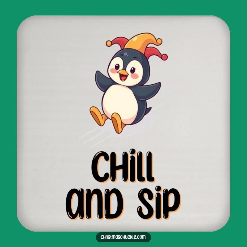 Funny Penguin Clown Coasters (Set of 4): Protect Surfaces with Winter Flair, Unique Festive Funny Gift