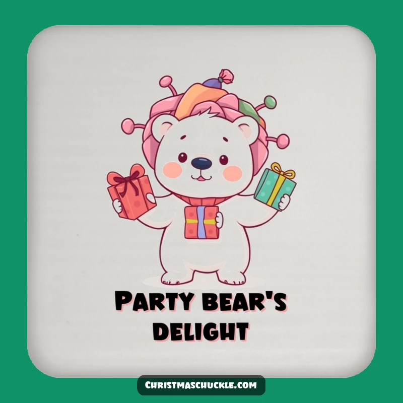 Funny Polar Bear Clown Wig Coaster: Protect Surfaces with Hilarious Festive Charm!