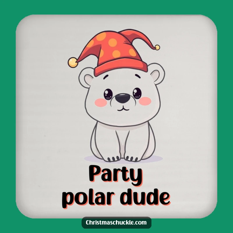 Funny Polar Bear Jester Coaster - Protect Surfaces with Arctic Charm!