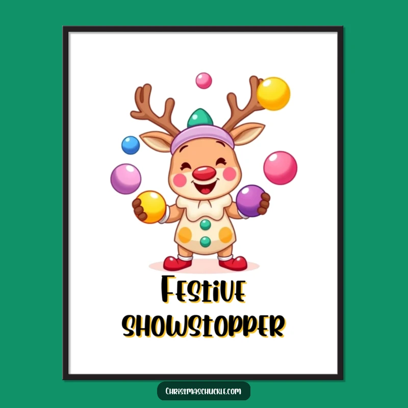Funny Reindeer Clown Poster: Juggling Joy - Hilarious Holiday Art Funny Gift!