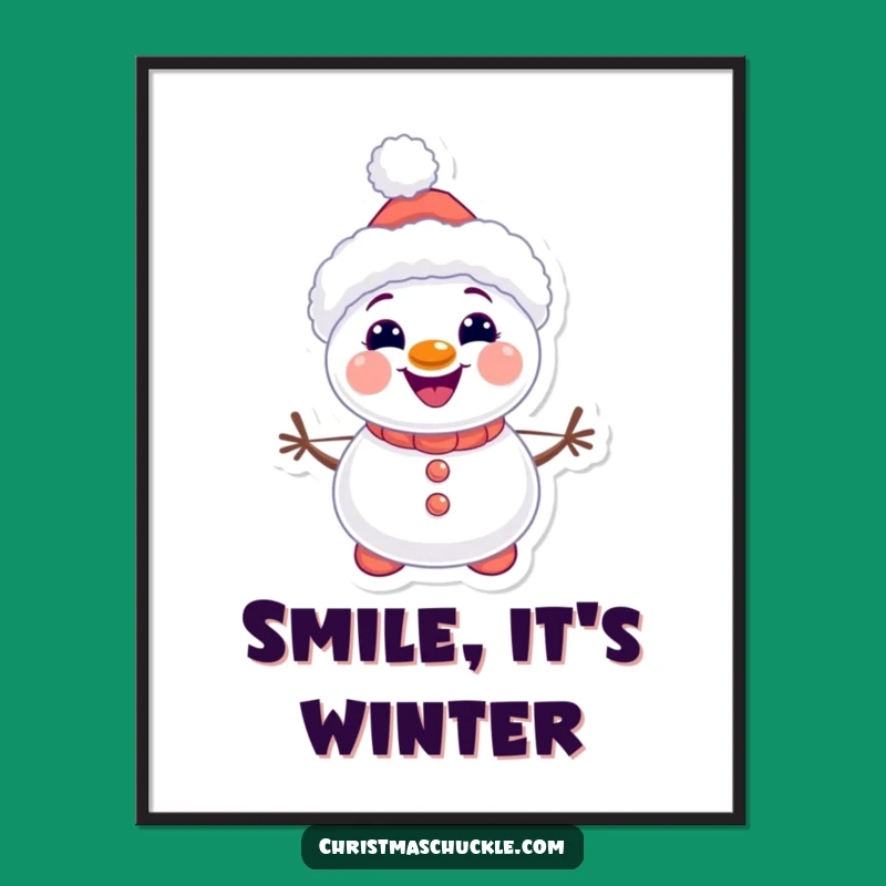 Funny Snowman Clown Poster, Kawaii Winter Art, Hilarious Gift