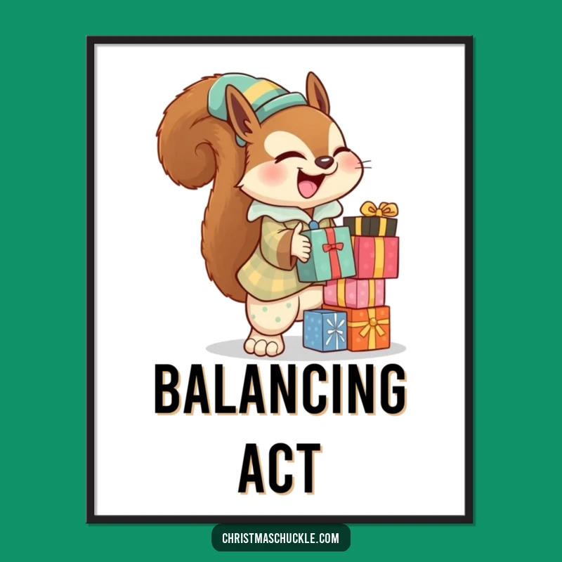 Funny Squirrel Clown Poster: Decorate with Festive Balance, Vibrant Whimsical Funny Gift