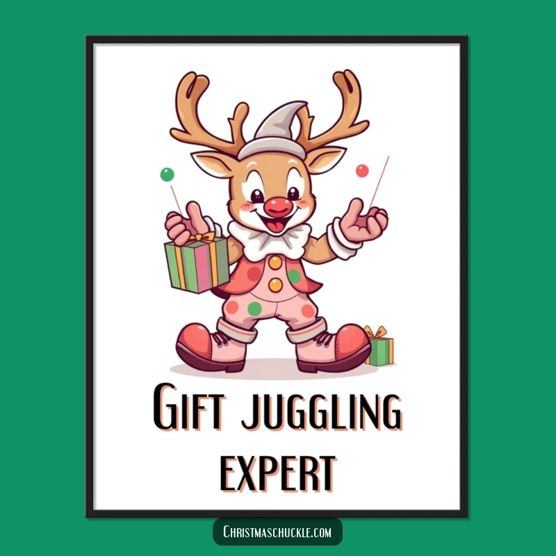 Funny Kawaii Reindeer Clown Poster: Hilarious Holiday Wall Art for Festive Homes