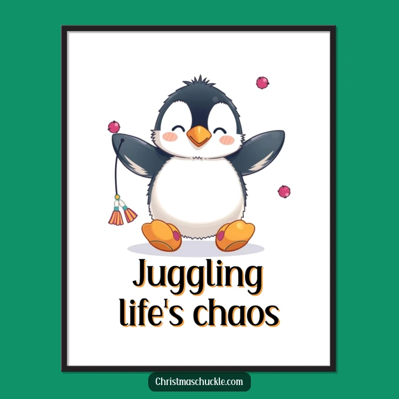 Funny Penguin Juggling Poster - Clown Circus Art, Perfect Funny Gift for Walls
