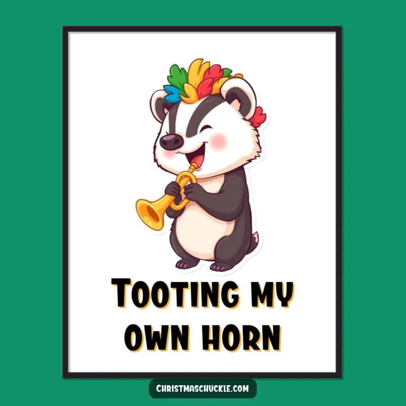 Funny Clown Badger Trumpet Poster - Whimsical Wall Art for Music Lovers