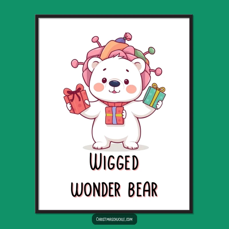 Funny Polar Bear Clown Wig Poster: Hilarious Wall Art for Festive Fun!