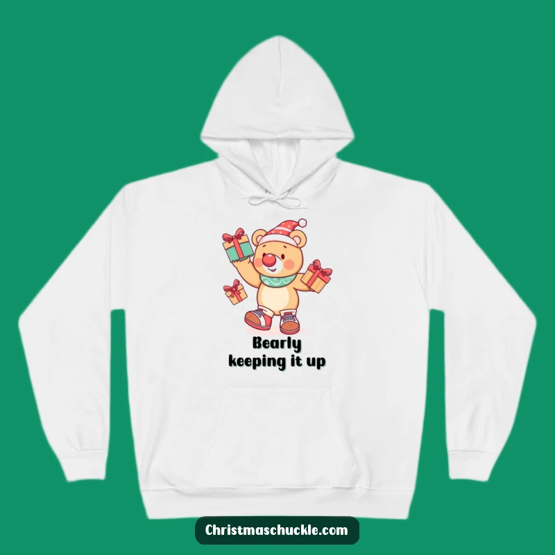 Cozy Funny Juggling Bear Hoodie: Festive Clown Character, Warm Gift