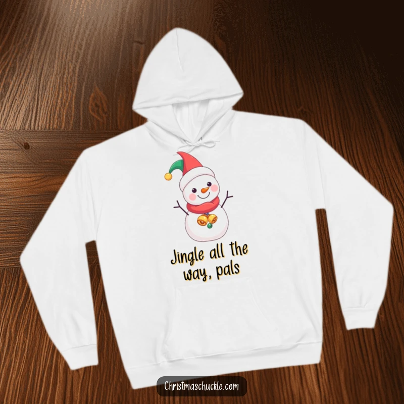 Funny Jester Snowman hoodie, a jolly character in a jester hat, offering cozy warmth and hilarious winter vibes.