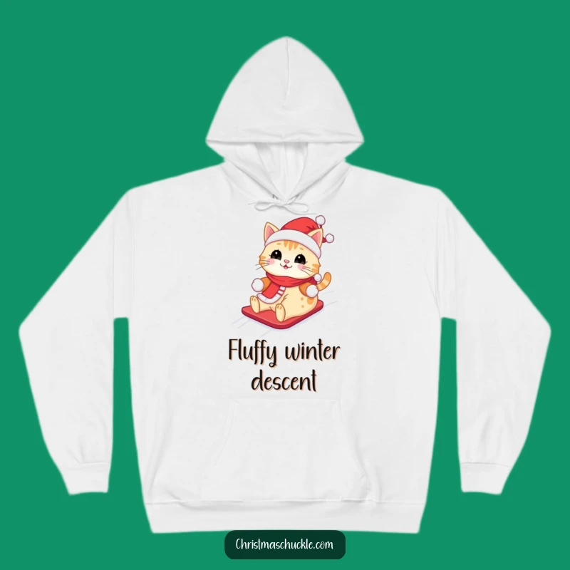 Funny Kawaii Santa Cat Hoodie: Cute Feline Sliding Down Snowy Hill, Ultimate Funny Gift