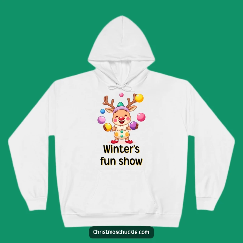 Funny Reindeer Clown Hoodie: Cozy Juggling Design - Ultimate Funny Gift for Warm Merriment!
