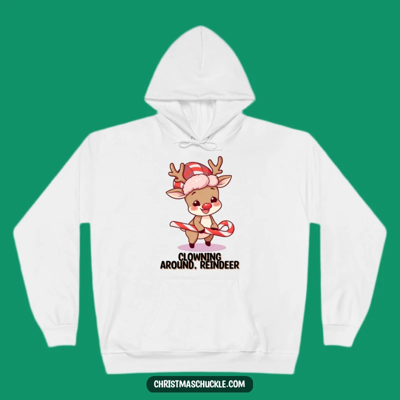 Funny Reindeer Hoodie: Cozy Holiday Chaos with a Clown Wig Character