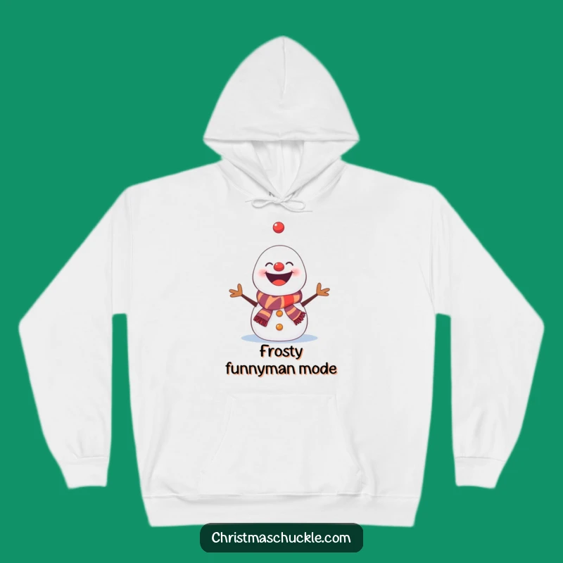 Funny Snowman Clown Hoodie: Cozy Winter Gift Featuring a Juggling Snowman with a Clown Smile
