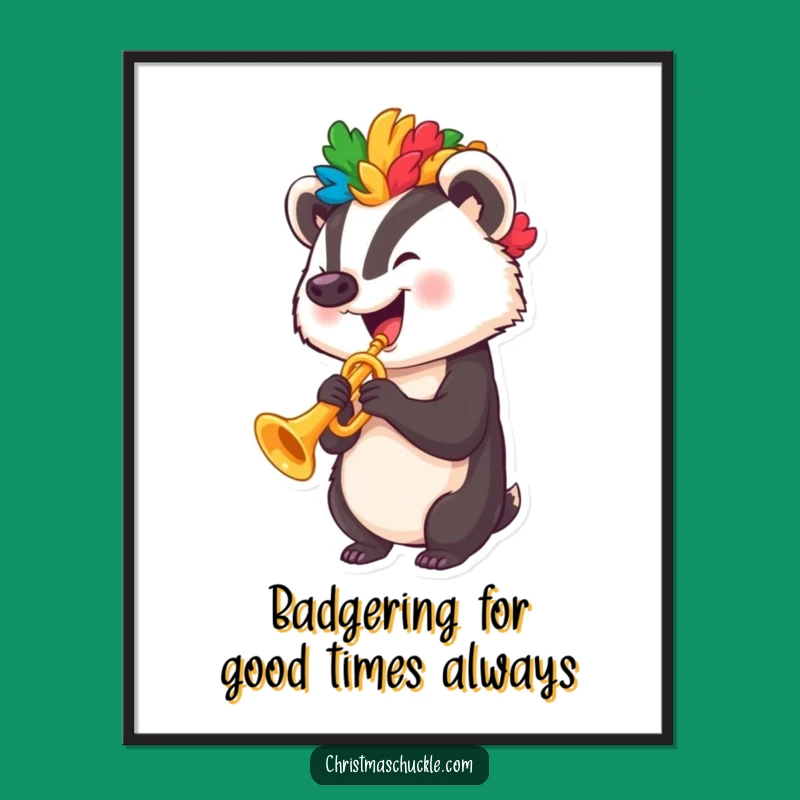 Free Printable Wall Art: Happy Badger Clown Trumpet Downloadable Art