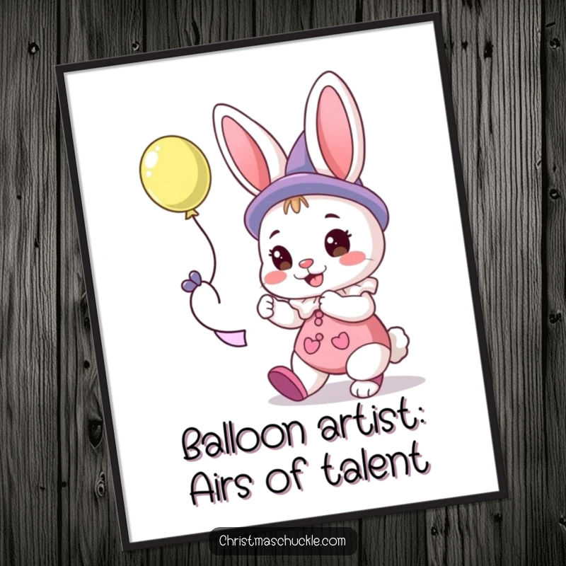 Funny Free Printable Wall Art: A cheerful bunny clown twisted into a playful balloon animal, bringing smiles.