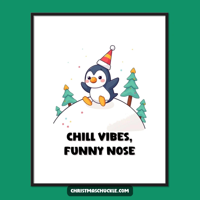 Funny Free Printable Wall Art: Sliding Penguin Clown, Festive Downloadable Decor