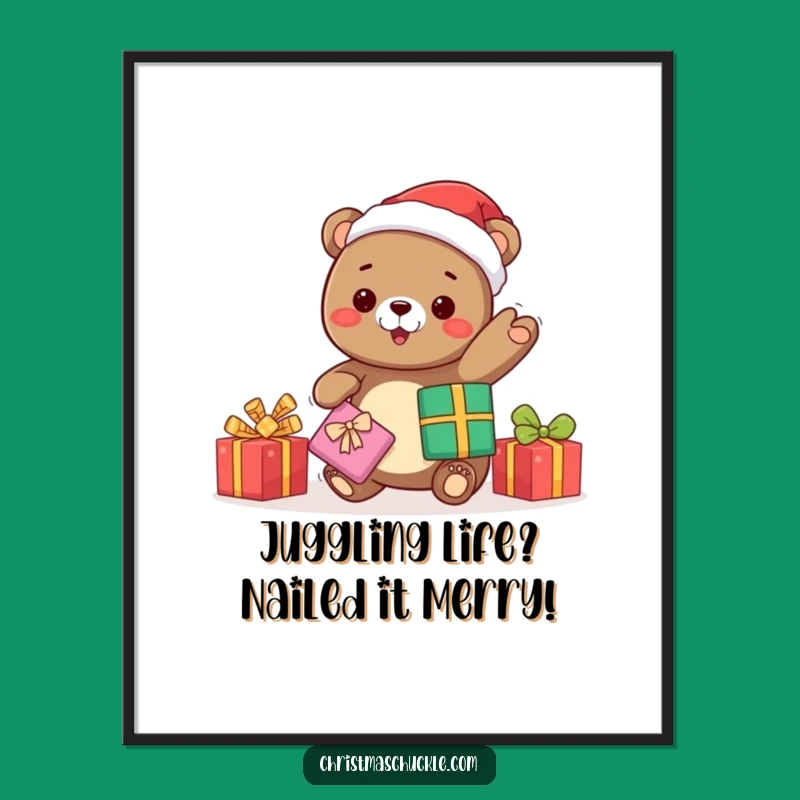 Free Printable Kawaii Bear Art: Juggling Gifts Festive Funny Decor