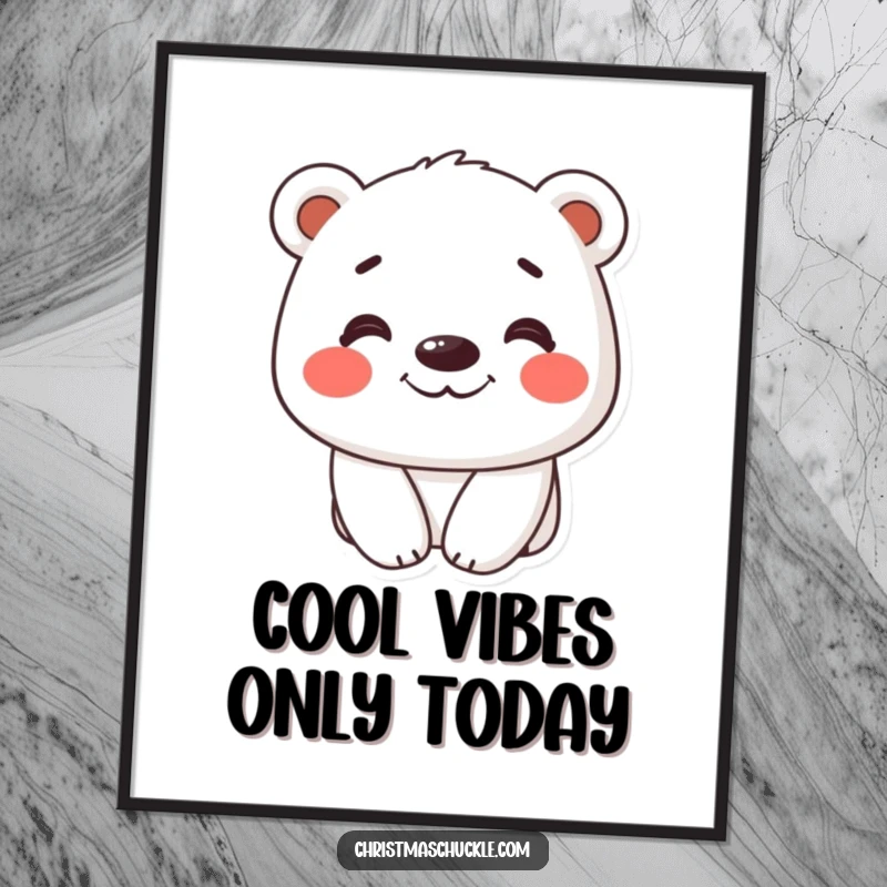 Funny Free Printable Polar Bear Wall Art: Adorable bear with red cheeks and a huge silly grin, humorous cheerful decor.