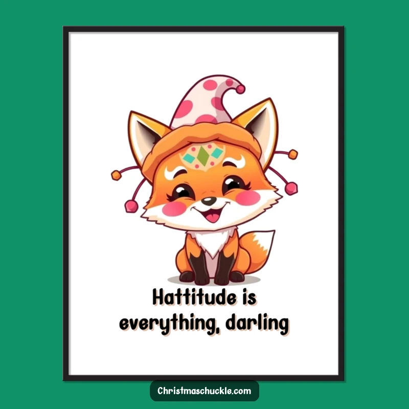 Free Printable Wall Art: Funny Fox Clown Hat Downloadable Festive Art Print