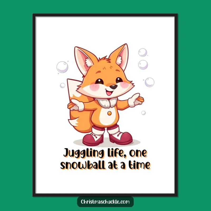 Funny Free Printable Wall Art: Cheerful Fox Juggling Snowballs - Quirky Downloadable